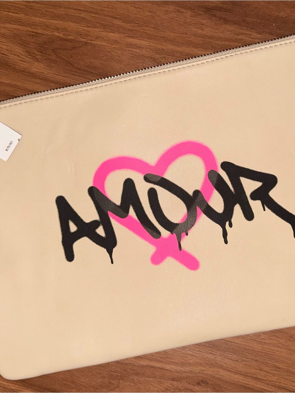Express Faux Leather 'AMOUR' Graffiti Pouch with Pink Heart